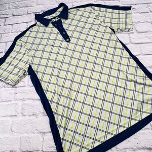 OGIO Mens Golf Polo Shirt XL Blue White Plaid Short Sleeve Performance